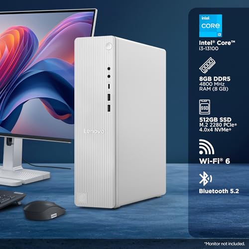 Image of Lenovo IdeaCentre Tower 13th Gen Core i3-13100 (8GB RAM /512GB SSD /Interated Intel UHD Graphics 730 /Wifi 6 /Bluetooth 5.2 /USB Calliope Keyboard & Mouse, Black /Grey), 90XS0014IN