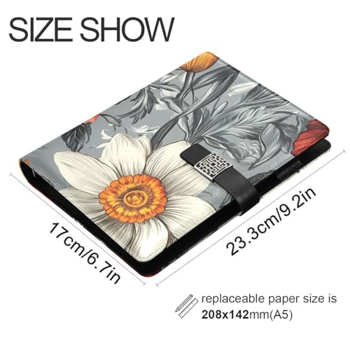 Carnet ligné en cuir format poche notes de travail motif fleur automne - 3