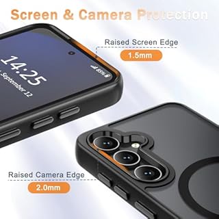 YENAPOON for Samsung Galaxy S25 Case, Matte Magnetic Phone Case with 1 Screen Protector, Support for Magsafe, Translucent Frosted Shockproof Protective Cover for Samsung Galaxy S25, Black