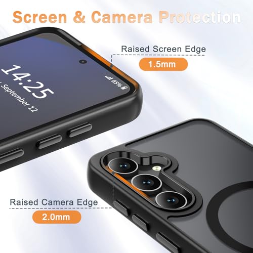 Image of YENAPOON for Samsung Galaxy S25 FE Case, Matte Magnetic Phone Case with 1 Screen Protector, Support for Magsafe, Translucent Frosted Shockproof Protective Cover for Samsung Galaxy S25 FE, Black