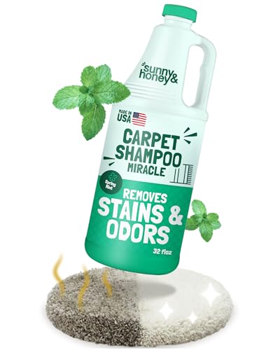 Sunny & Honey Carpet Shampoo & Cleaning Solution - 32 Fl Oz Spring Mint Scent - Pet Carpet Cleaner Machine Solution - Rug & Upholstery Cleaner - Stain Remover & Odor Deodorizer