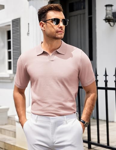 Image of COOFANDY Men's V Neck Short Sleeve Stretch Knit Polo Shirt