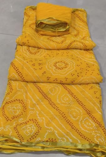 Image of Women's Jaipuri Viscose Georgette Saree, Zari Checks Pattern, Handmade Laddu Bandej Design, Contrast Blouse