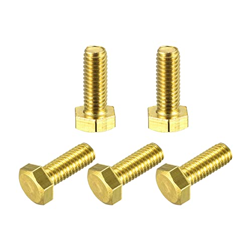 Image of uxcell Brass Hex Bolts, M6x16mm 5pcs Fully Thread Grade 4.8 Solid Brass Hexagon Head Bolt Machine Screws for Machinery