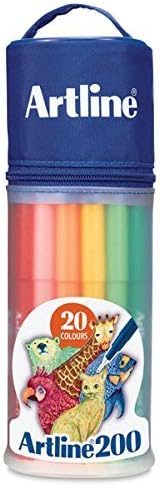 Artline 200 Writing Pen, Wallet set of 20-0.4 mm Tip, Assorted Colors, Wallet, Set of 20