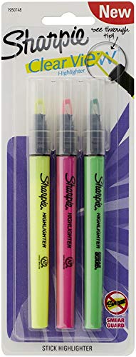 Sharpie Clear View Stick Highlighter, Narrow Chisel Tip, Assorted Colors, 3 Pack