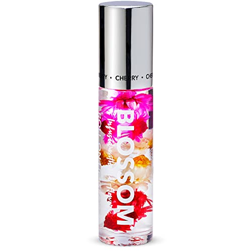 Blossom Roll on Lip Gloss Scented Clear High Shine Moisturizing Lip Oil Non Sticky Infused with Real Flowers Made in USA 0.2oz Cherry