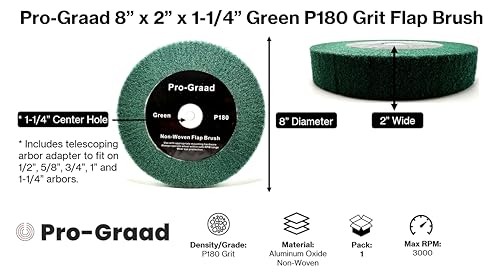 Image of 8 inch x 2 inch Green 180 Grit Non-Woven Bench Grinder Polishing Burnishing Satin Finishing Flap Brush Wheel for Aluminum Copper Metal Golf Club Refurbishing, Compatible for 1 /2 inch, 5 /8 inch, 3 /4 inch Arbor