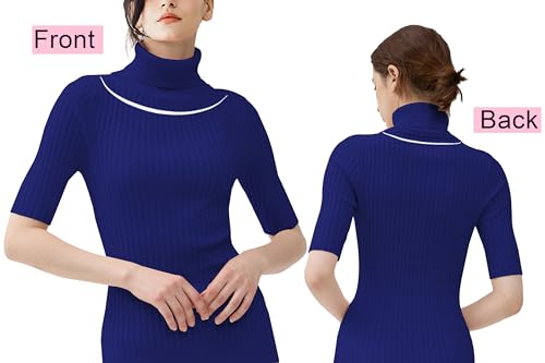 Image of v28 Women Turtleneck 1 /2 Half Sleeve Highly Stretchy Ribbed Knit Fitted Sweater