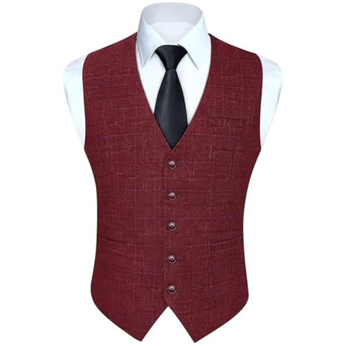 Men's Cotton Plaid Vest Slim Fit Formal Waistcoat Wedding Business Party Retro V-Neck Top3