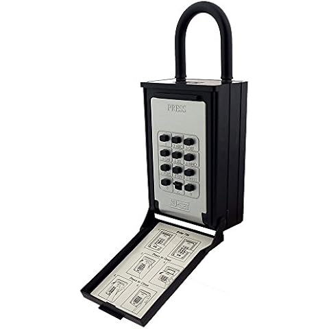 NU-SET 2080-3 Key/Card Storage Push Button Combination Lockbox with Hanging Shackle, Black Cover
