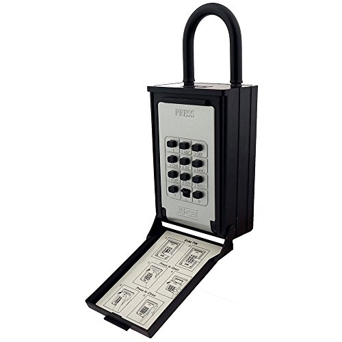 NU-SET 2080-3 Key/Card Storage Push Button Combination Lockbox with Hanging Shackle, Black