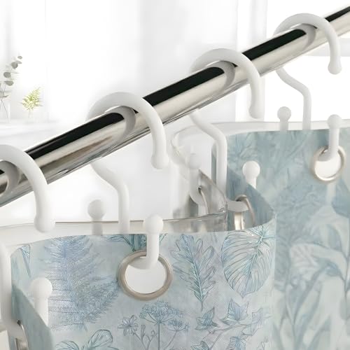 Bathway Plastic Double Shower Curtain Hooks 12Pcs Bathroom Shower Curtain Hooks Smooth Sliding Easy to Use Multi-Functional Rings for Shower Curtain Clear (12 White)