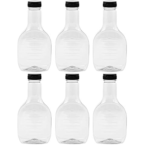 16 OZ BBQ/DRESSING CLEAR PLASTIC SAUCE BOTTLE WITH BLACK FLIP-TOP CAPS AND PRESSURE SENSITIVE LINER (Black caps, 6) Cover