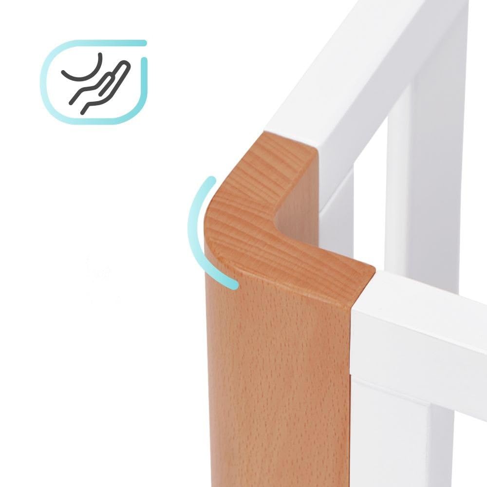 Kinderkraft KOYA Lettino Sbarre in Legno 4in1 per Bambini con Ruote, Culla da Affiancare, Materasso incluso, l’altezza della base regolabile, Bianca