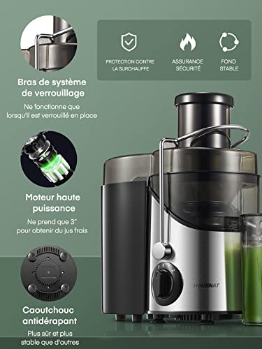 Centrifugeuse Extracteur de Jus, 400W Centrifugeuse Fruits et Legumes 65MM Large Bouche et R¨¦glage ¨¤ 3 Vitesses, Nettoyage Facile, Brosse de Nettoyage Incluse, Sans BPA – Image 6