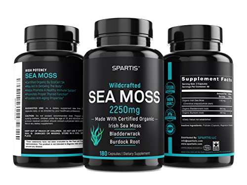 SPARTIS Certified Organic Sea Moss Capsules 2,250mg with Bladderwrack & Burdock (180 ct) — view 7