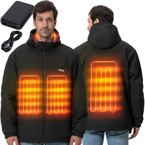Weston Men’s Heated Jacket, 4 Heating Zones, 7.4V, 4800 mAH Rechargeable Battery, 3 Adjustable Heat Levels - Wind & Water Resistant Heated Jackets for Men - Long-Lasting Warmth for Extreme Cold (L)