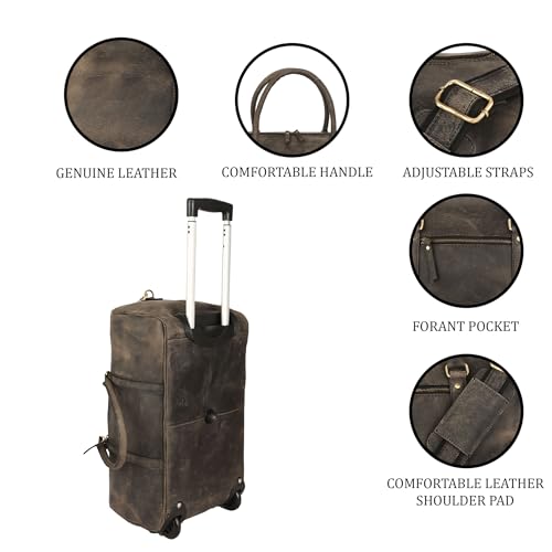 Leather Rolling Travel Duffle Bag for Men Women 21 inch with wheels Sports Overnight Weekend Duffel Gym Cabin Holdall with wheels for easy carry4