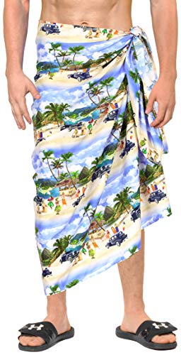 HAPPY BAY Men's Swim Bath Trunk Swimsuit Regular Surfing Swimwear Summer Sarong Long Pareo Beach Wrap One Size Tidal Wave2
