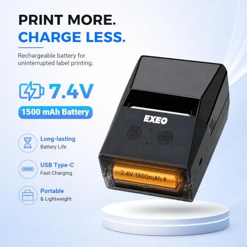 Image of EXEO EX58L Portable Bluetooth Thermal Label Printer for Business, Office & Home | 2 Inch | Inkless | 203 DPI | Android, iOS, Windows & Mac | Free Label Printing App | Barcode, MRP & Product Labels