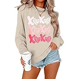 KEKEMI Women Valentine's Day Sweatshirt Retro XOXO Graphic Sweater Simple Heart Printed Shirt Casual