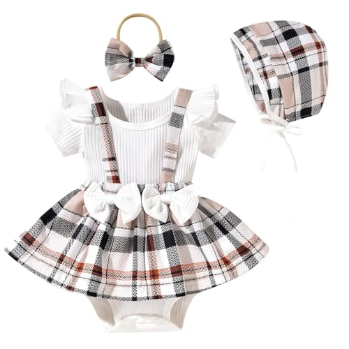 Image of Unutiylo Preemie Newborn Baby Girl Clothes Romper Suspender Dress Summer Outfits Ruffle Short Sleeve Set