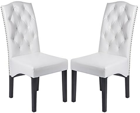 Merax Anastasia Collection PU Dining Room Chair Set with Solid Wood Legs, Set of 2, White