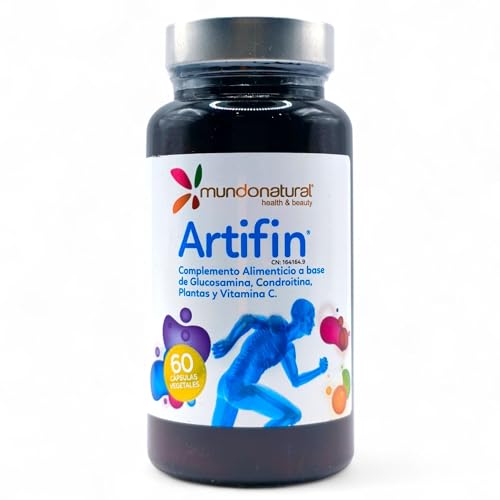 Mundo Natural Artifin 60 Cápsulas   Con Glucosamina, Condroitina y Vitamina C   Suplemento para Articulaciones con Cúrcuma y Pimienta   Vegetal