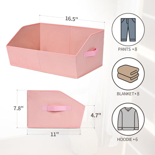 Image of Homsorout Closet Baskets for Shelves Trapezoid - Decorative Storage Baskets with Handle, Closet Bins for Organization, Shelf Storage Bins for Clothes, Books, Home, Office, 10 Pack, Pink