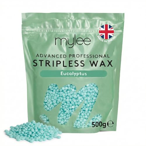 Mylee Advanced Stripless Wax 500g [Eucalyptus] Professional Hard Wax Beads Painless Hair Removal No Strips Needed Peelable Hot Wax for Hair Removal Full Body Face Bikini Brazilian Hollywood