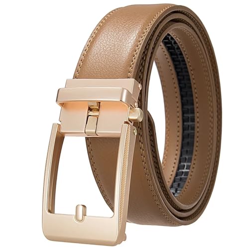 Men’s Cowhide Leather Belt, 3.5cm Wide Ratchet Strap with Automatic Buckle, Business Casual Style3