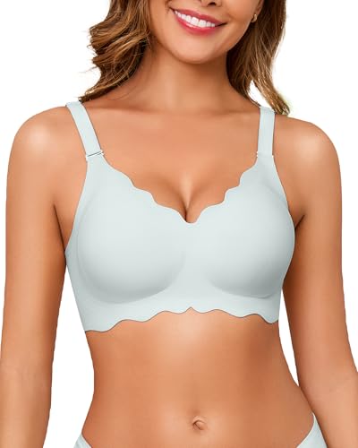 Image of Seamless Jelly Bras for Women No Underwire Push Up Bra Full Coverage V-Neck Wirefree Bralettes Soft T-Shirt Bra