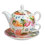 Spülmaschinenfest TeaLogic Tea for one Fritz - Set aus Tasse (250ml) und Teekanne (500ml) Tea-for-One mit Frosch Blumen Motiv - Tea Logic Becher Bone China