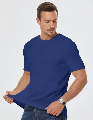 Image of JMIERR Mens T-Shirt Casual Stretch Solid Crewneck Short Sleeve Tees Textured Shirts