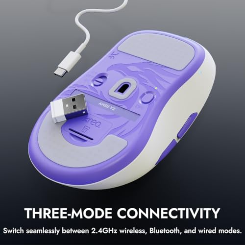 Image of Kreo Anzu V2 Wireless Gaming Mouse, 48g Ultra-Light Ergonomic Mouse, PixArt 3311 Sensor, 12000 DPI, 2.4GHz /Bluetooth /USB-C, 1000Hz Polling, Huano 80M Switches, 50+ Hr Battery (Black)