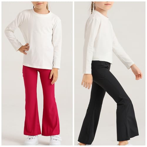 Girl's Flare Leggings with Pockets Kids Stretch Bell Bottoms Flare Pants Dance Bell Bottoms Leggings Size 5-12Y4