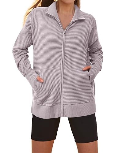 Image of PRETTYGARDEN Womens Long Sleeve Zip Up Ribbed Cardigan Sweaters