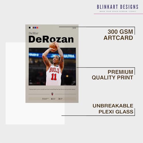 Image of BLINKART Demar Derozan | Nba Basketball Player | Synthetic Wood Photo Framed Wall Hanging Poster Room & Office Bedroom Living Boys And Girl Room Home Wall Hanging | 12x18 Inches