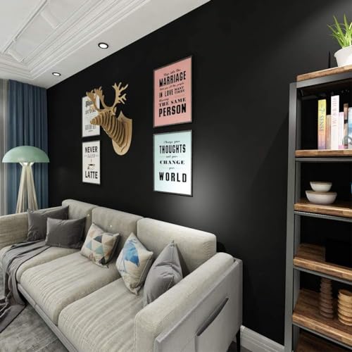 Image of Black Solid Wallpapaer Peel & Stick Contact Paper Self Adheisve Vinyl Wallpaper Removable Vinyl Wallpaper Decorative Kitchen Cabinet Furniture Countertop 2 x 8 Feet