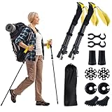 COSTWAY Bastones de Senderismo Plegables, Bastones Trekking de Aleación de Aluminio, Marcha Nordica, Ajustable 115-130CM, Mango de EVA, Correa Ajustable, Accesorios Todoterreno (Negro+Amarillo)