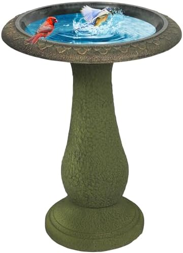 Solution4Patio Fiberclay Outdoor Bird Bath, Weather-Resistant Garden Decor with Non-Slip Basin, Durable Marble-Look Bird Baths for Outdoors, Easy-Clean Birdbath for Outside for Lawn Yard Garden