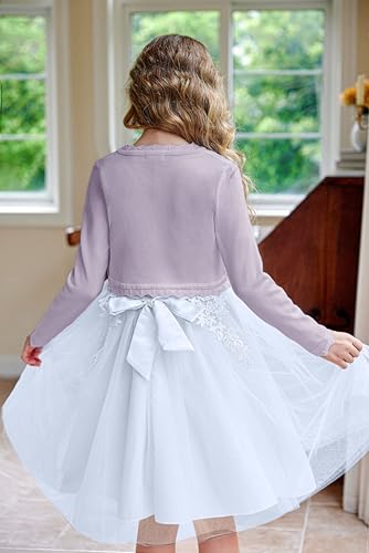 Image of Arshiner Girls Open Front Bolero Shrug Kids Long Sleeve Cropped Elegant Cardigan Knit Sweater