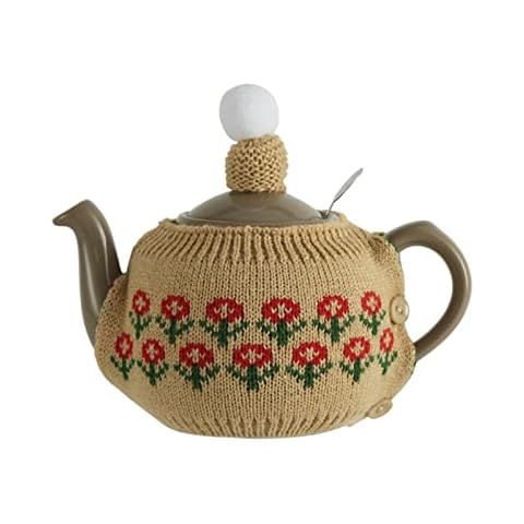 Cute Acrylic Knitting Tea Cozy for London Pottery 2 Cups size,Gift (Toffee-Flower) Cover