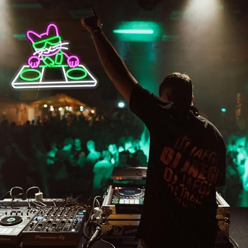 Image of Cat DJ Player Neon Sign Dimmable DJ Player Led Neon Light for Wall Decor USB Powered Cool Neon Light Sign for Bar Party Man Cave Bedroom Art Wall Decoration