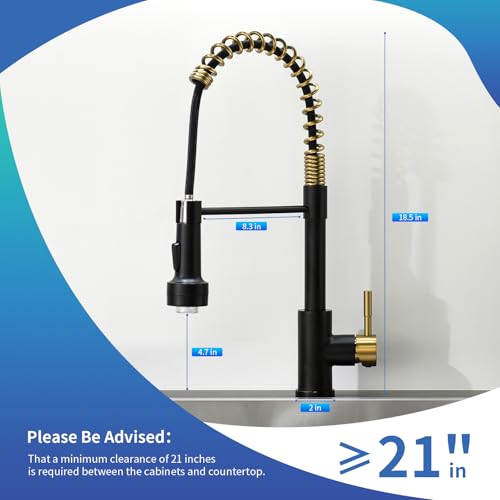 Image of GIMILI Black and Gold Kitchen Faucet with Pull Down Sprayer Single Hole Stainless Steel LED Faucet, Suitable for Farmhouses, RV, Laundry Room, Outdoor, and Campers. Llave para fregadero de cocina
