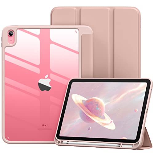 Vobafe Coque pour iPad 10eme Generation, Modèle 2022 iPad 10.9, Soft TPU Coque iPad 10, Housse avec Porte-Apple Pencil, Arrière Transparent, Réveil/Sommeil Automatique, Rose Cover