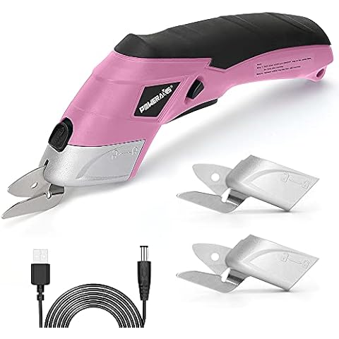 Electric Scissors Fabric Cutter-POWERAXIS Rechargeable Cordless Power Fabric Shears Scissors Cutting Tool with 3 Spare Cutting Blades for Cutting Fabric,Leather,Carpet and Cardboard Safety Switch Mode Cover