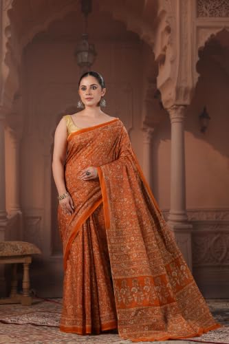Image of TAMAIRA FASHION Mulmul Pure Cotton Saree For Woman Kalamkari Printed|Office Wear Daily Wear Sarees For Women Without Blouse Piece (Available in 9 Colours)