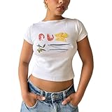 Y2k Baby Tees for Women Short Sleeve Crop Tops Teen Girls Bow Fruit Graphic Print T Shirts E Teen Girl Vintage Aesthetic Clothes